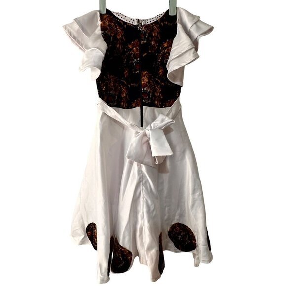 Girls Lion Print Puff Sleeve Handmade Dress Costume Fancy Halloween Unique Party - Picture 2 of 12